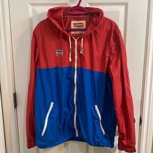 Levi's Strauss Mens Size XL Jacket Hooded Red White Blue Full-Zip Nylon Fall